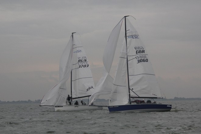 Leeward gate for Rodion Luka and Robert Greenhalgh - SB20 European Championships 2012 © Katie Ashworth/Sportsboat World